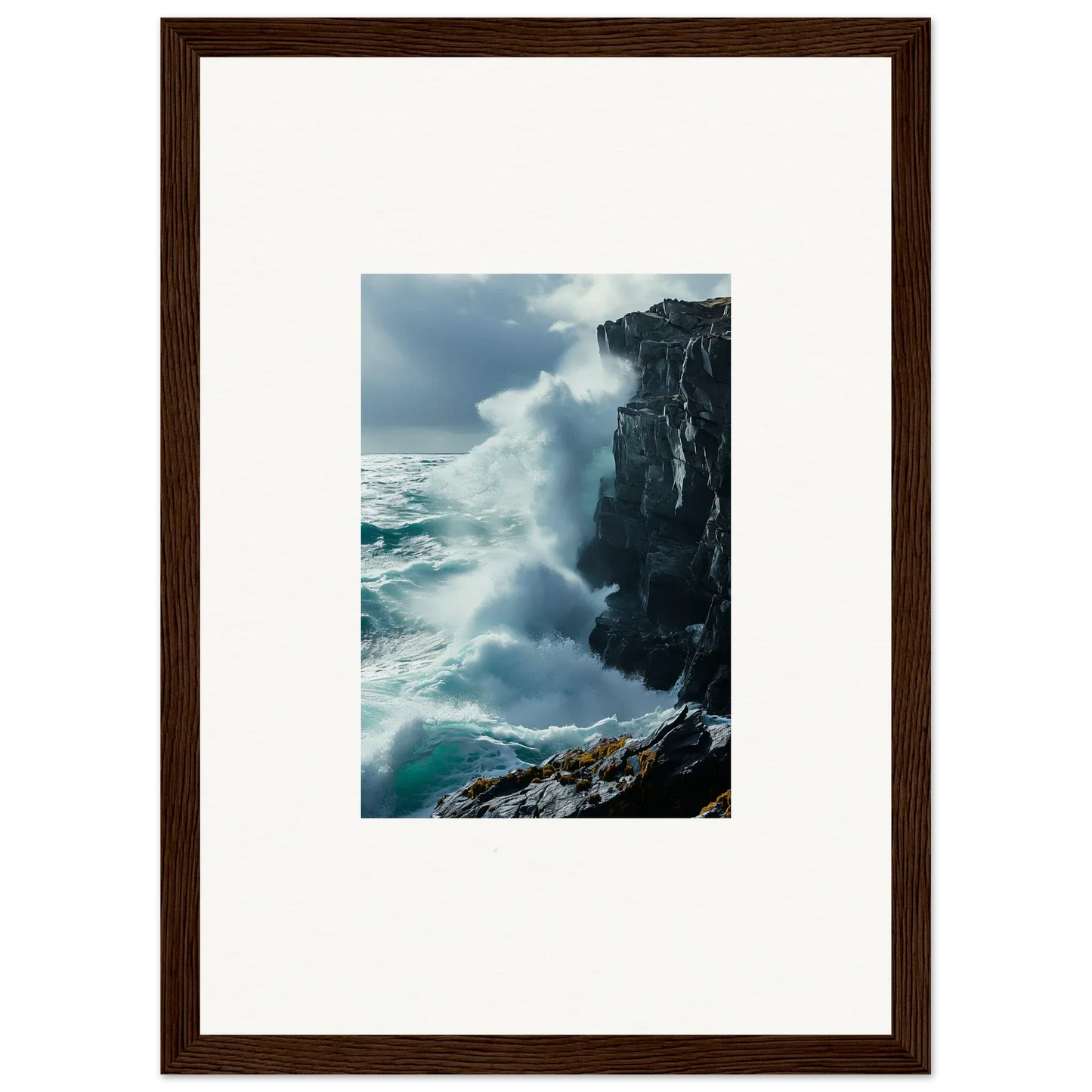 Framed photograph of ocean waves crashing, perfect for Serenity Cosmos room decoration