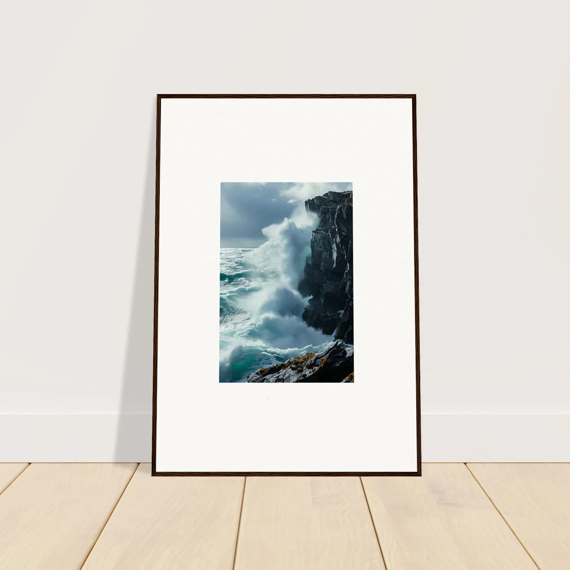 Framed photograph of crashing waves for serene room decoration, Serenity Cosmos canvas print