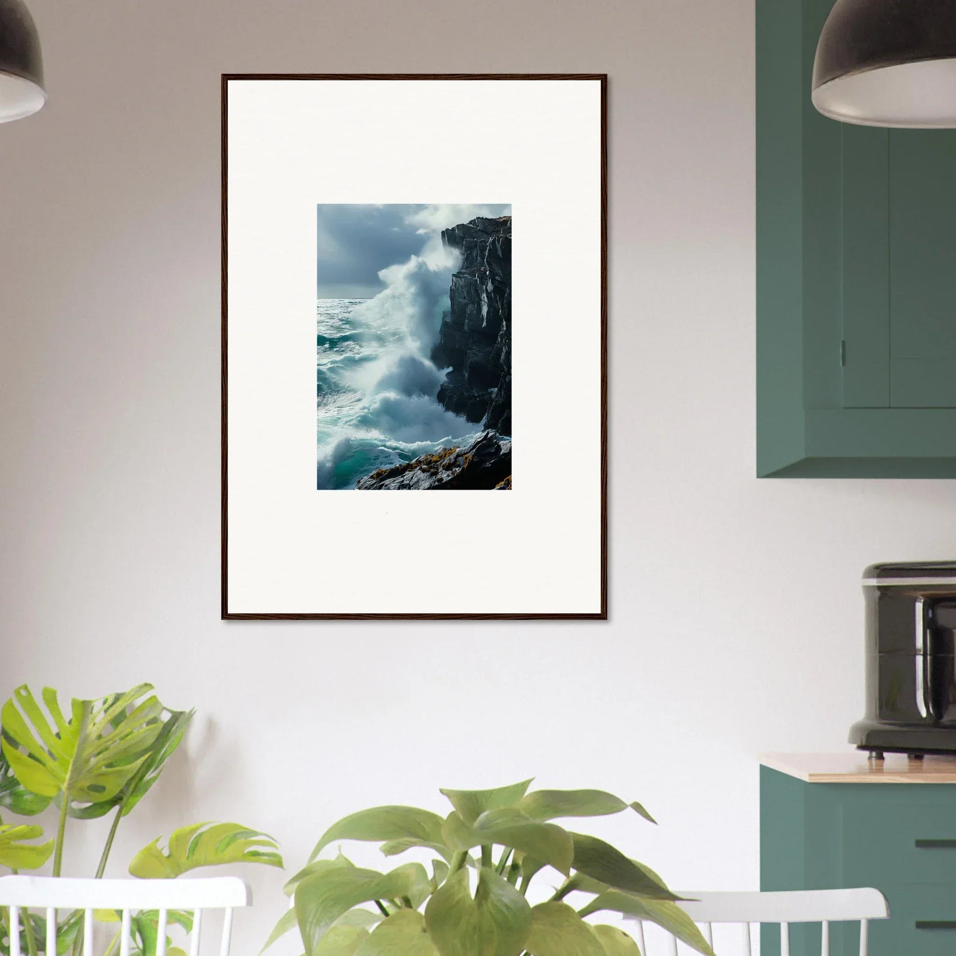 Framed photograph of crashing waves, perfect for Serenity Cosmos room decoration