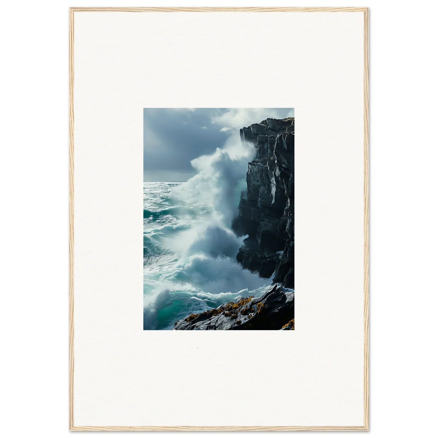 Framed photograph of ocean waves crashing, perfect for serenity cosmos room decoration