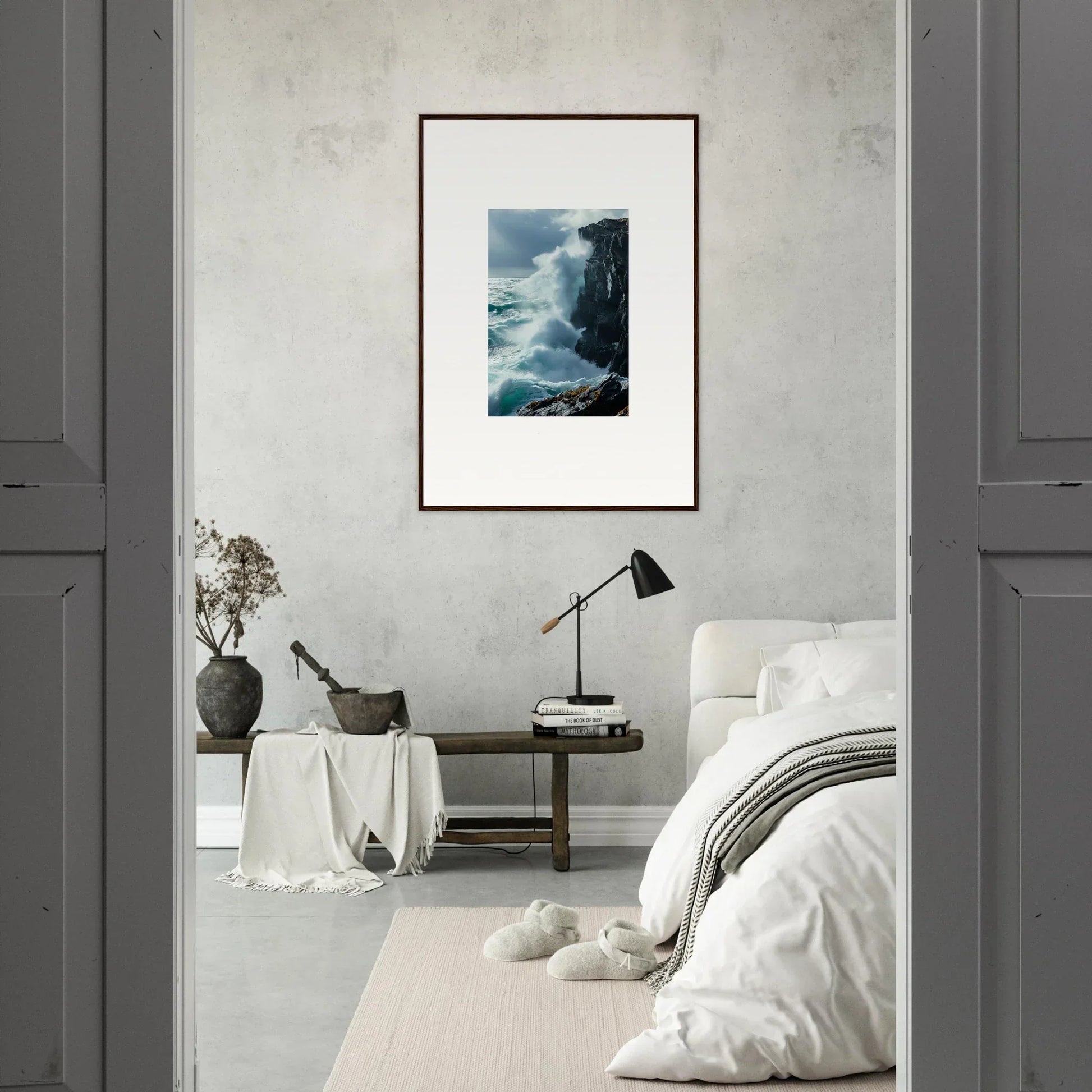 Framed photograph of crashing waves for a serene room decoration canvas print