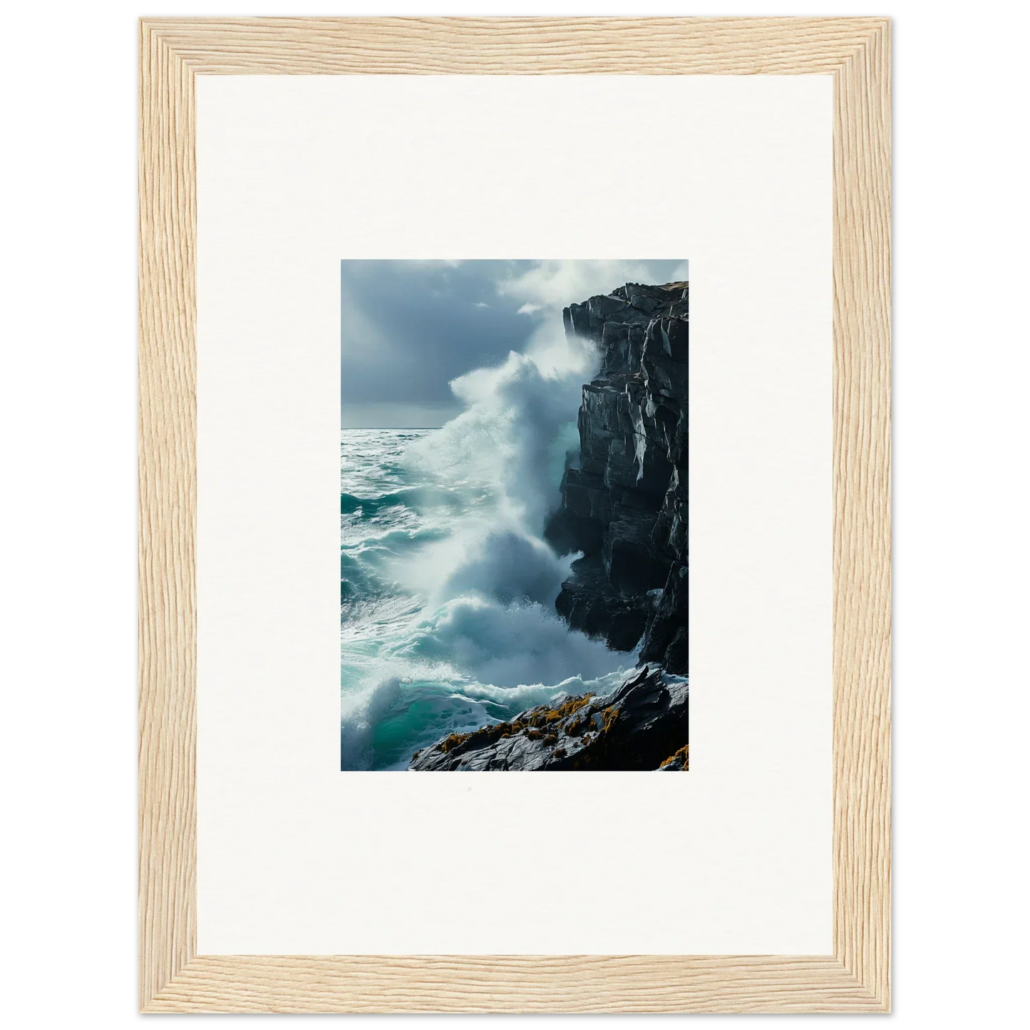 Framed canvas print of crashing waves for a serene room decoration vibe