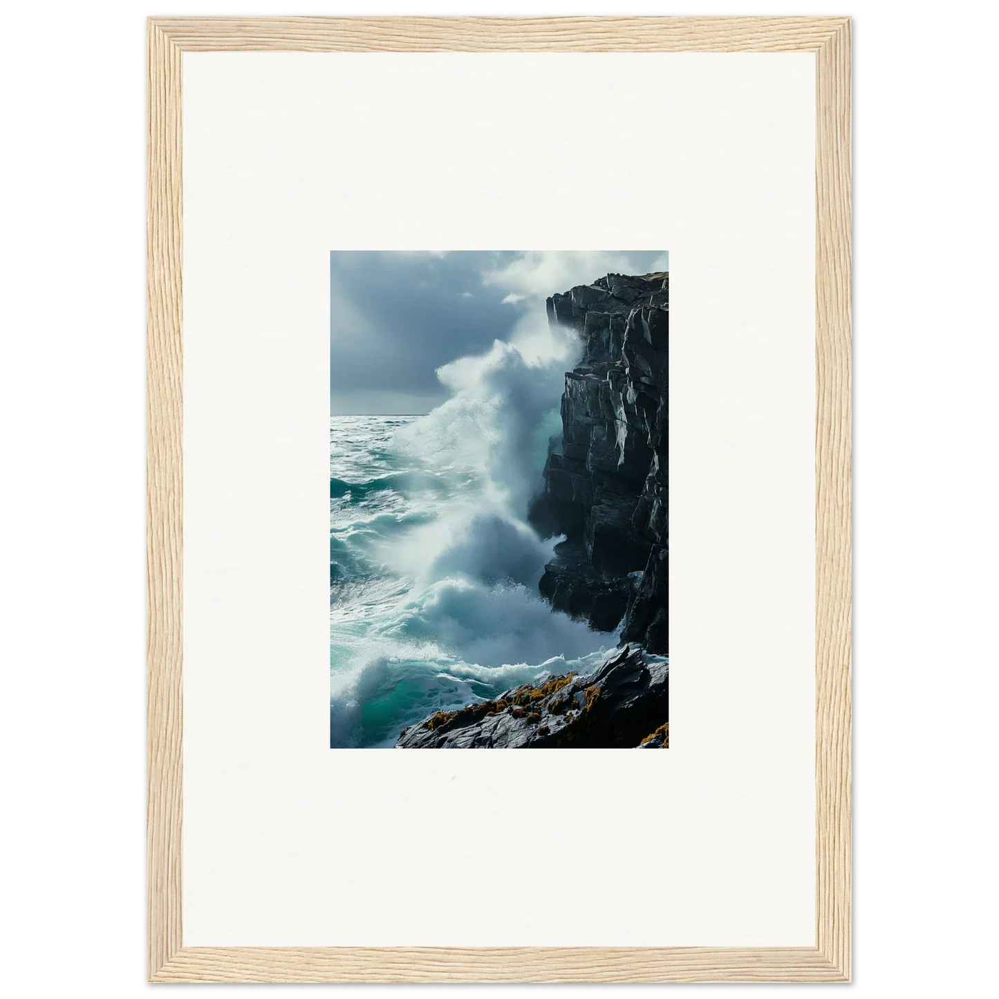 Framed canvas print of crashing waves for a serene room decoration vibe