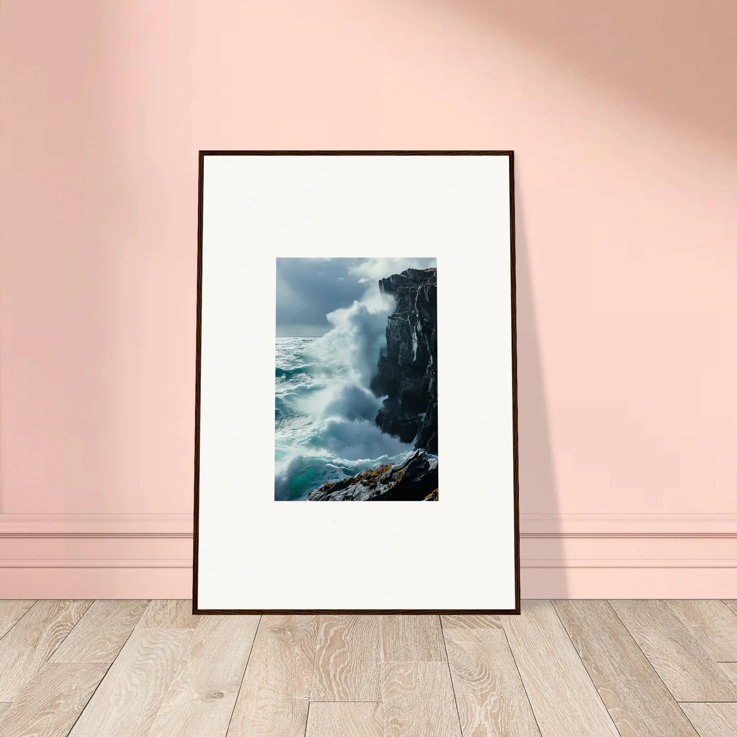 Framed photograph of crashing waves for a serene room decoration in Serenity Cosmos style