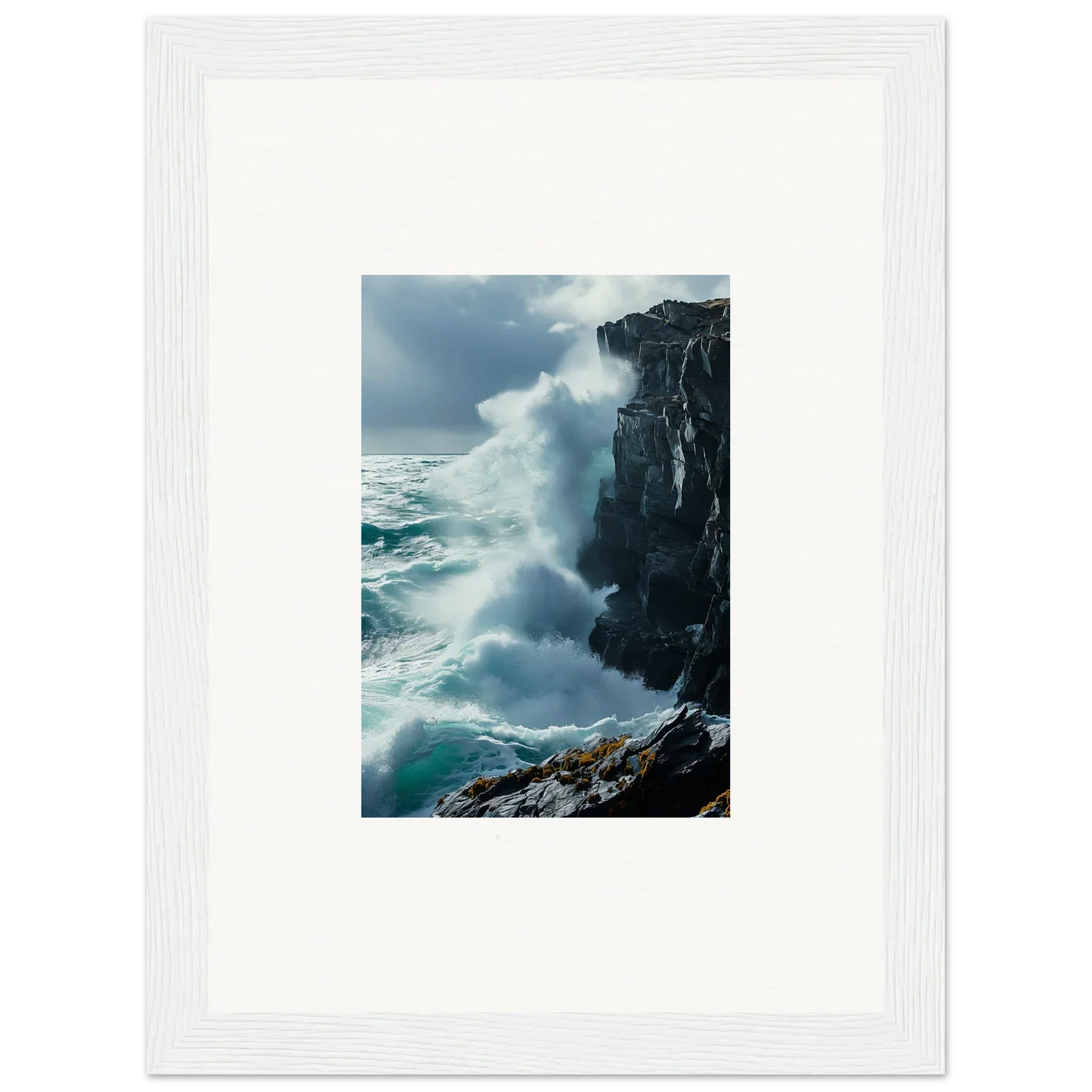 Powerful ocean wave crashing on a cliff for a stunning Serenity Cosmos canvas print