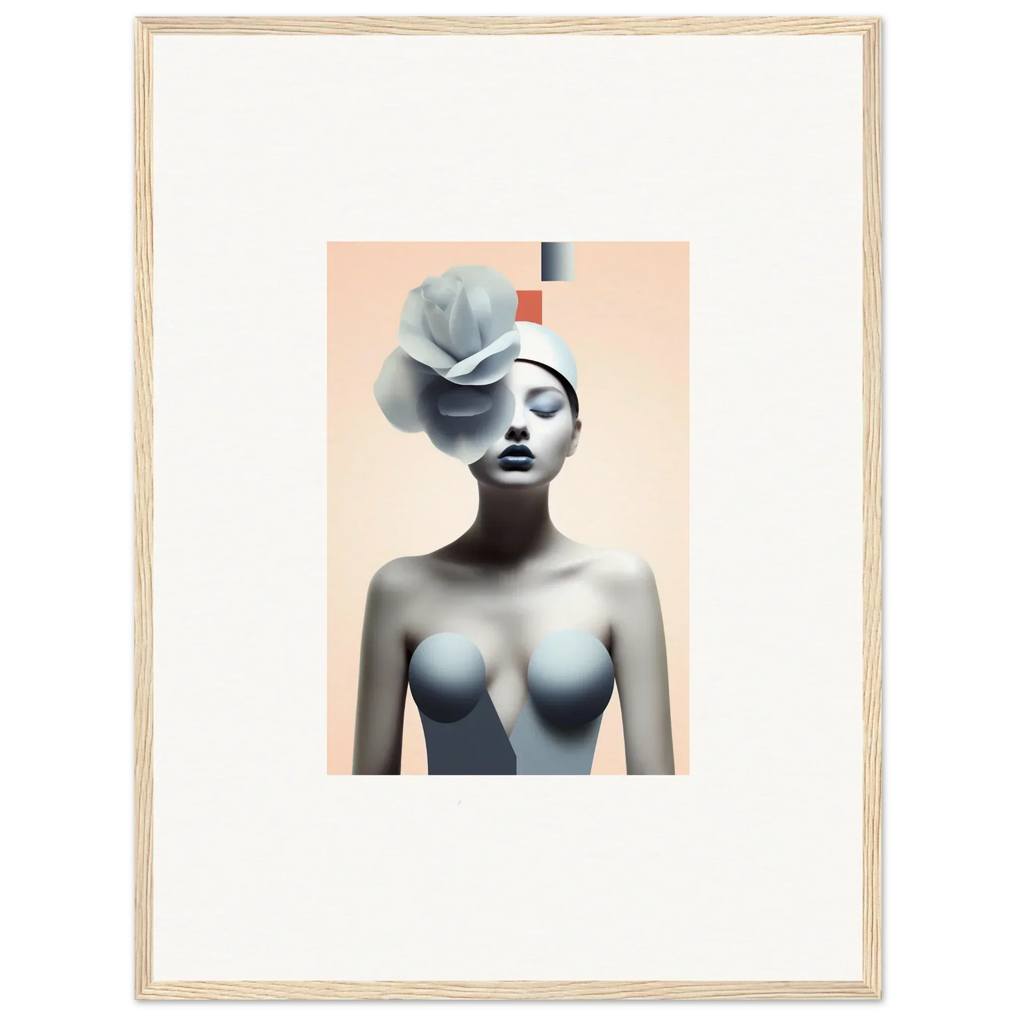 Surrealist canvas print of a woman with flower head, perfect for quiet fragrances decor