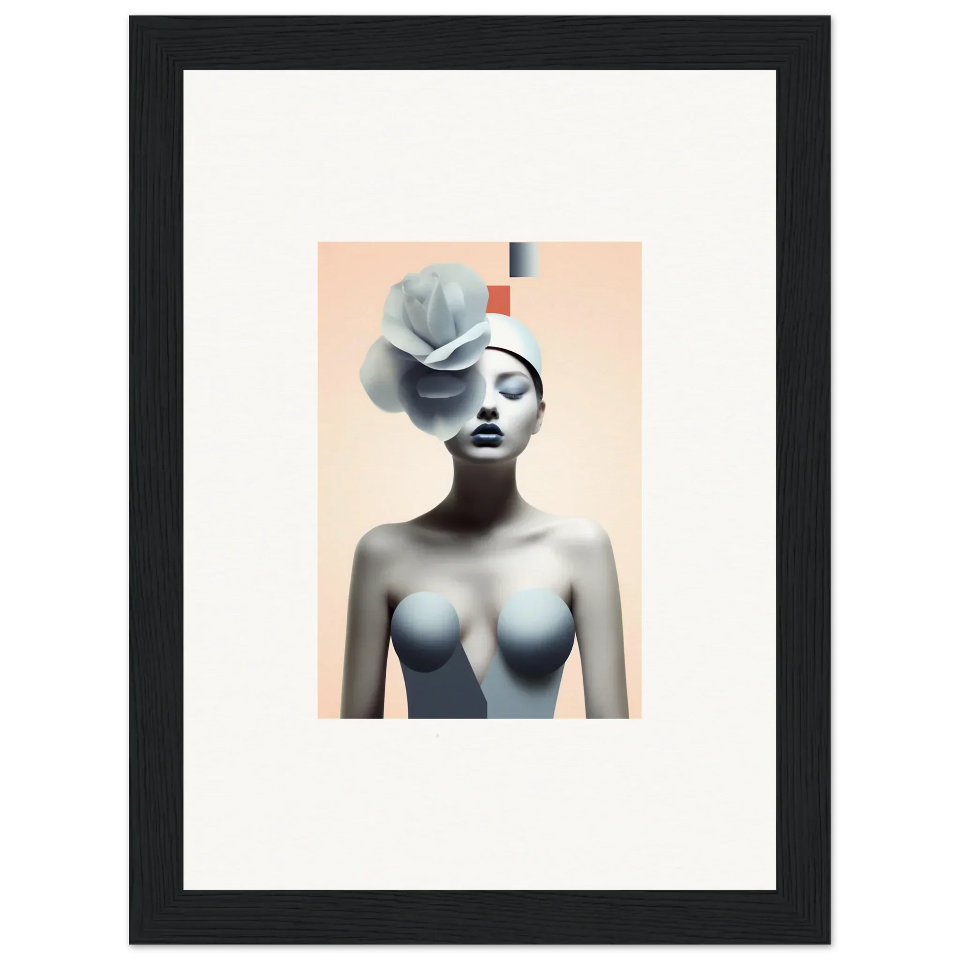 Surrealist portrait of a woman with floral elements, perfect for quiet fragrances room decoration