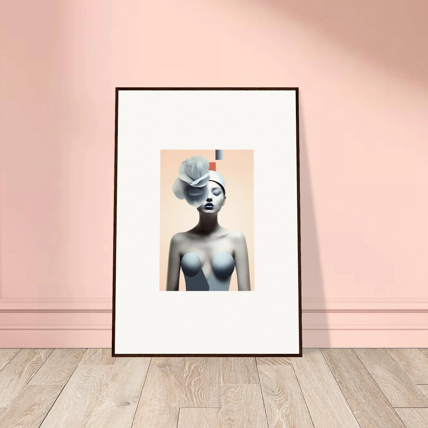Framed canvas print of surreal female figure with blue form, perfect for room decoration
