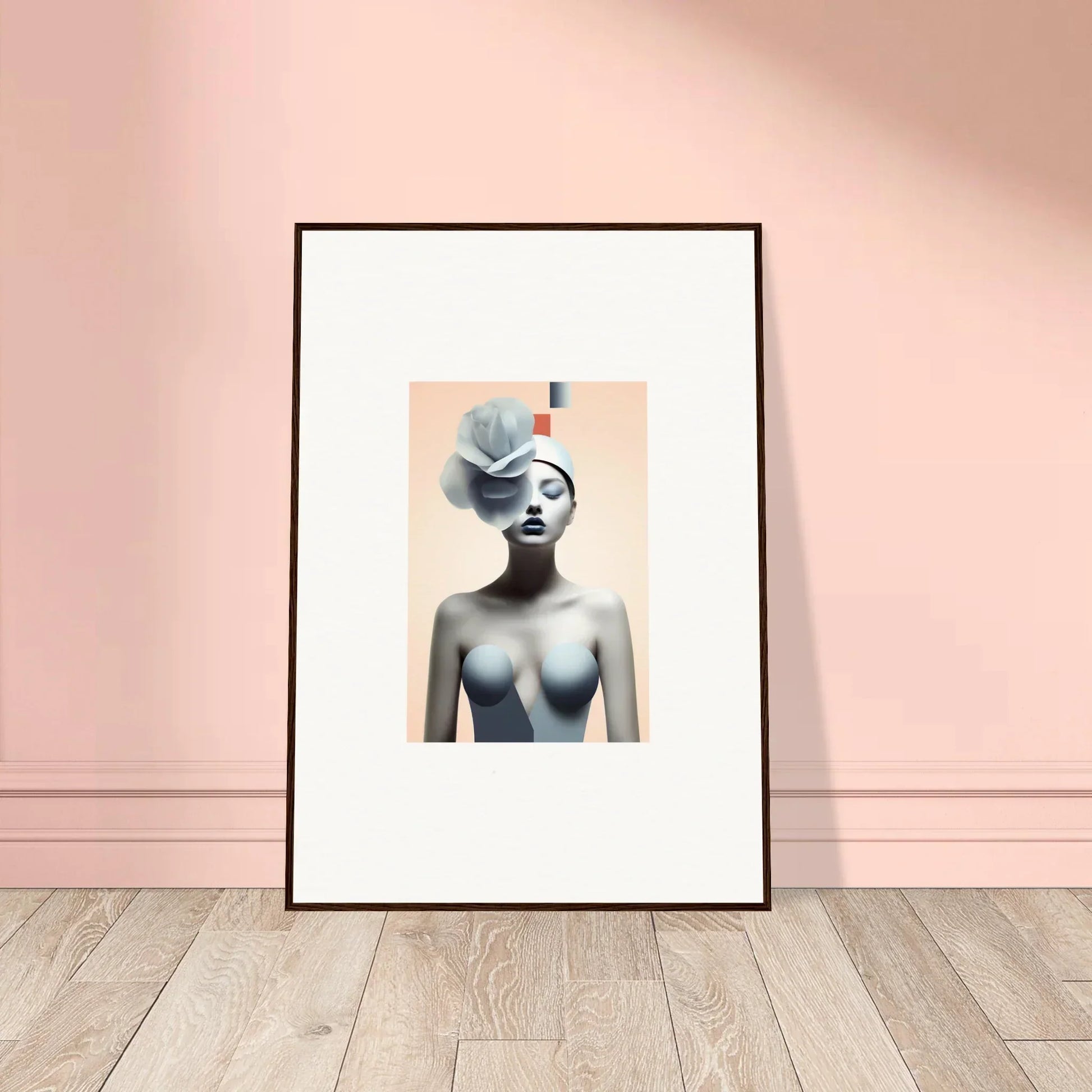 Framed canvas print of surreal female figure with blue form, perfect for room decoration