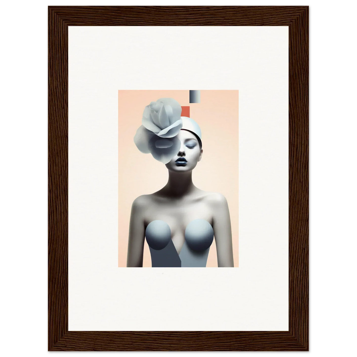 Surrealist portrait of a woman with flower shape, perfect for room decoration and quiet fragrances