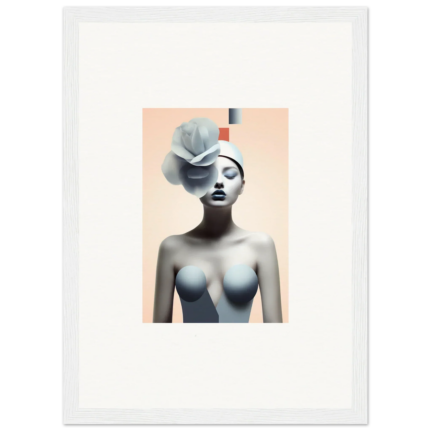 Surrealist canvas print featuring a female figure and floral element for quiet fragrances