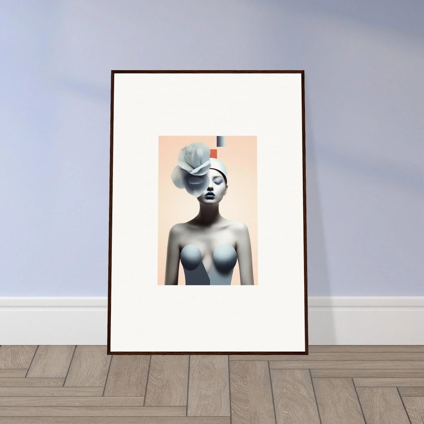 Framed canvas print of a stylized female figure with an abstract element for room decoration