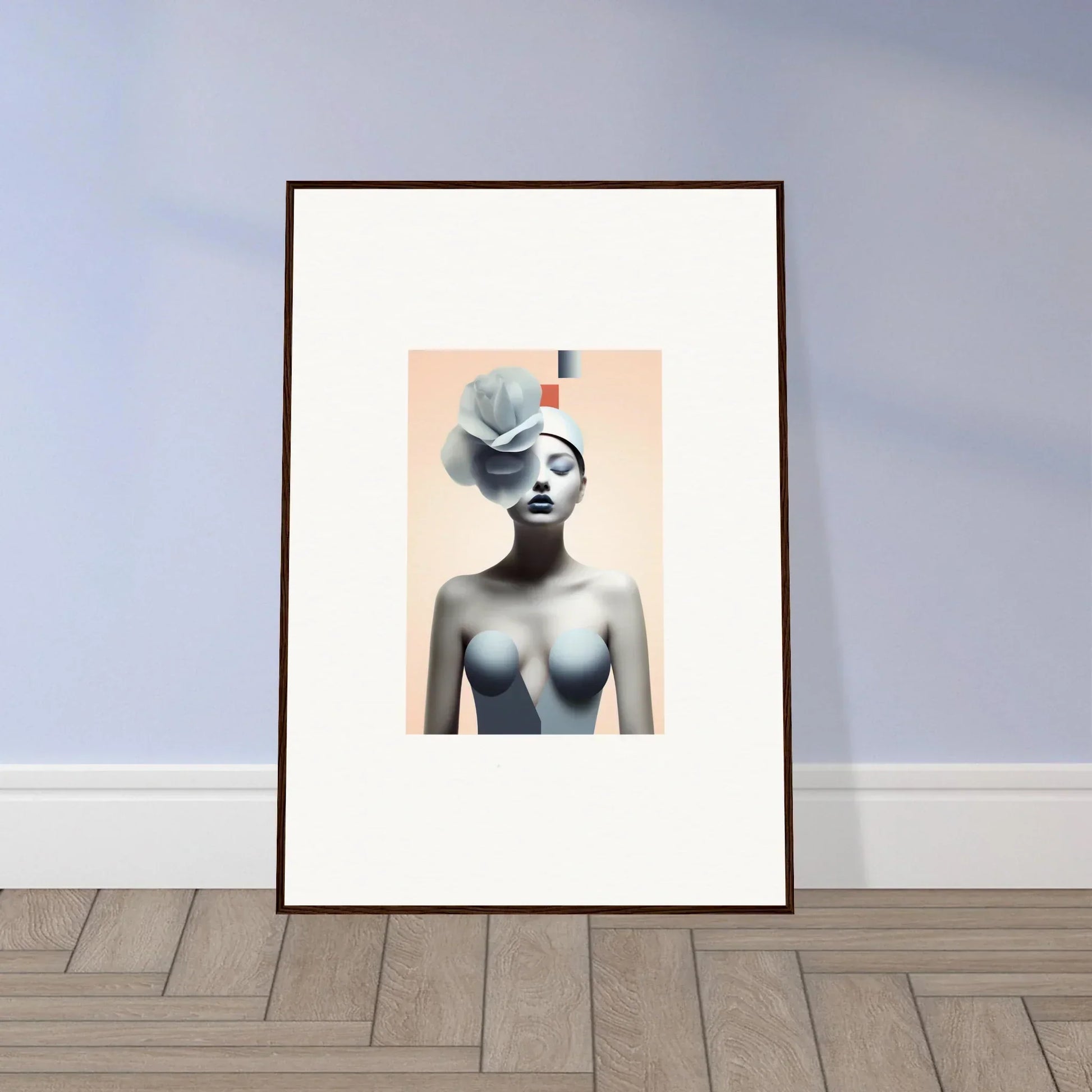 Framed canvas print of a stylized female figure with an abstract element for room decoration