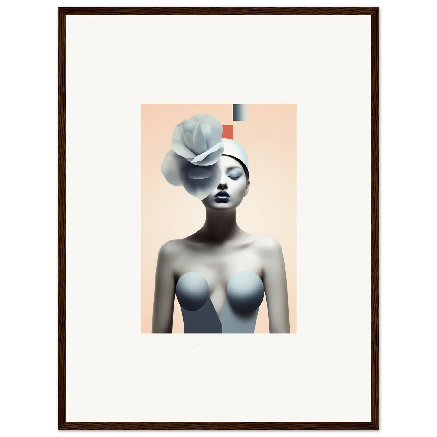 Surrealist canvas print of a woman with a floral head, perfect for quiet fragrances room decoration