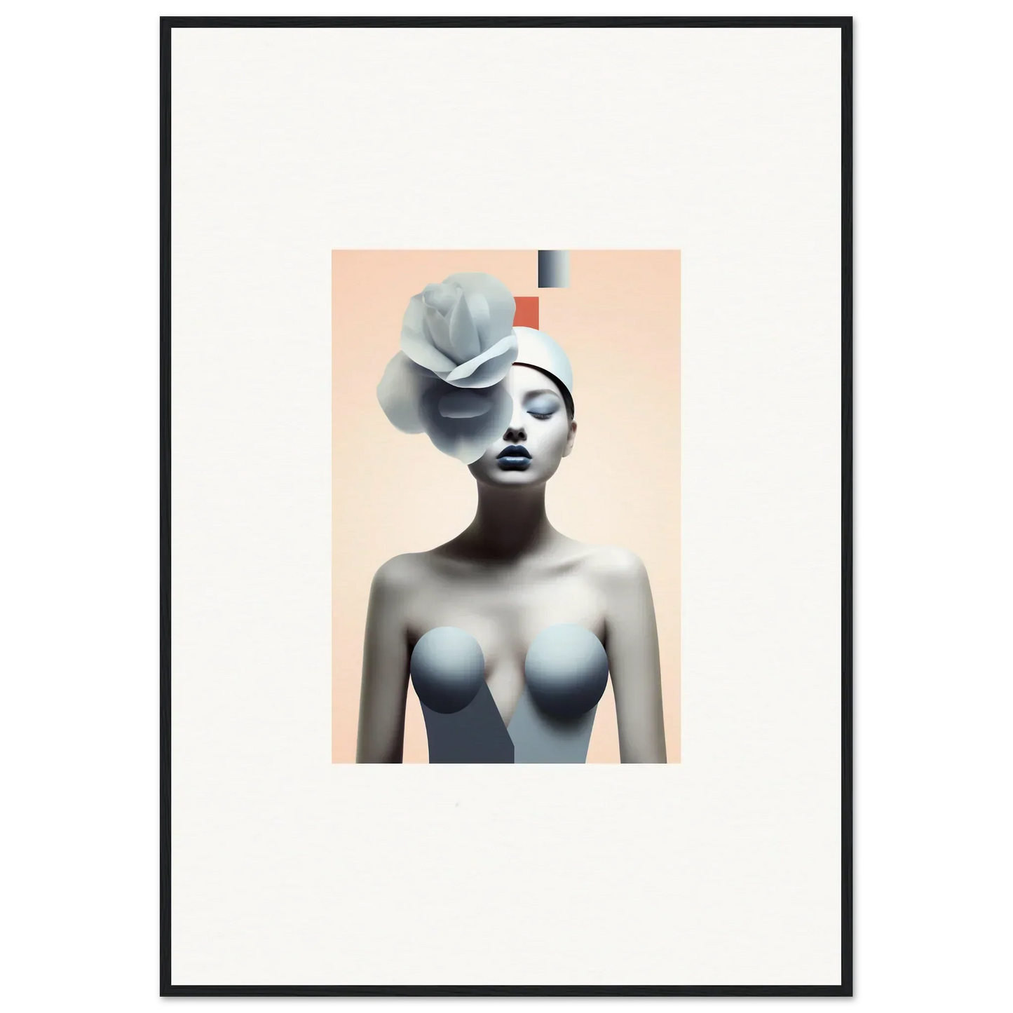 Surrealist portrait of a woman with floral shape, perfect for quiet fragrances room decoration