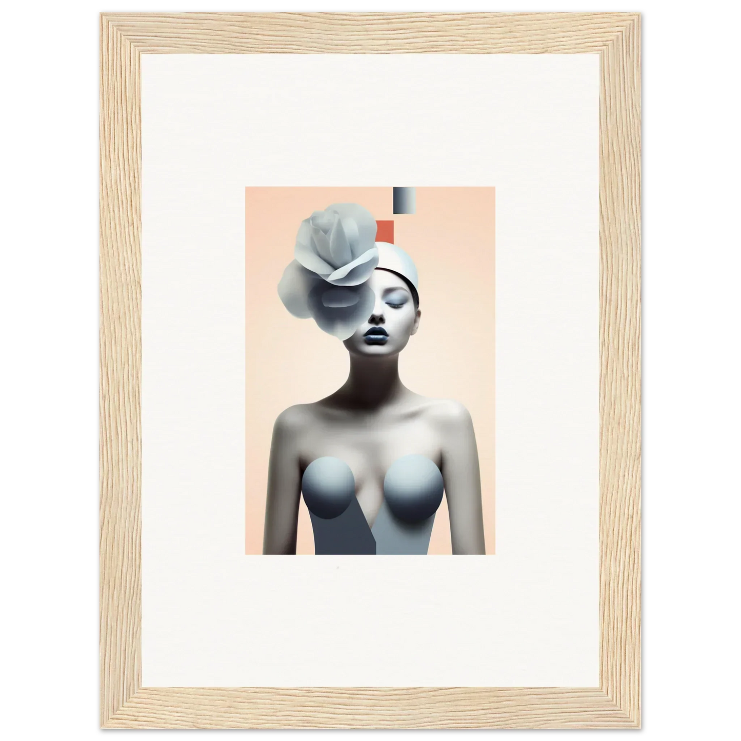 Framed canvas print of a female figure with floral and geometric shapes for room decoration