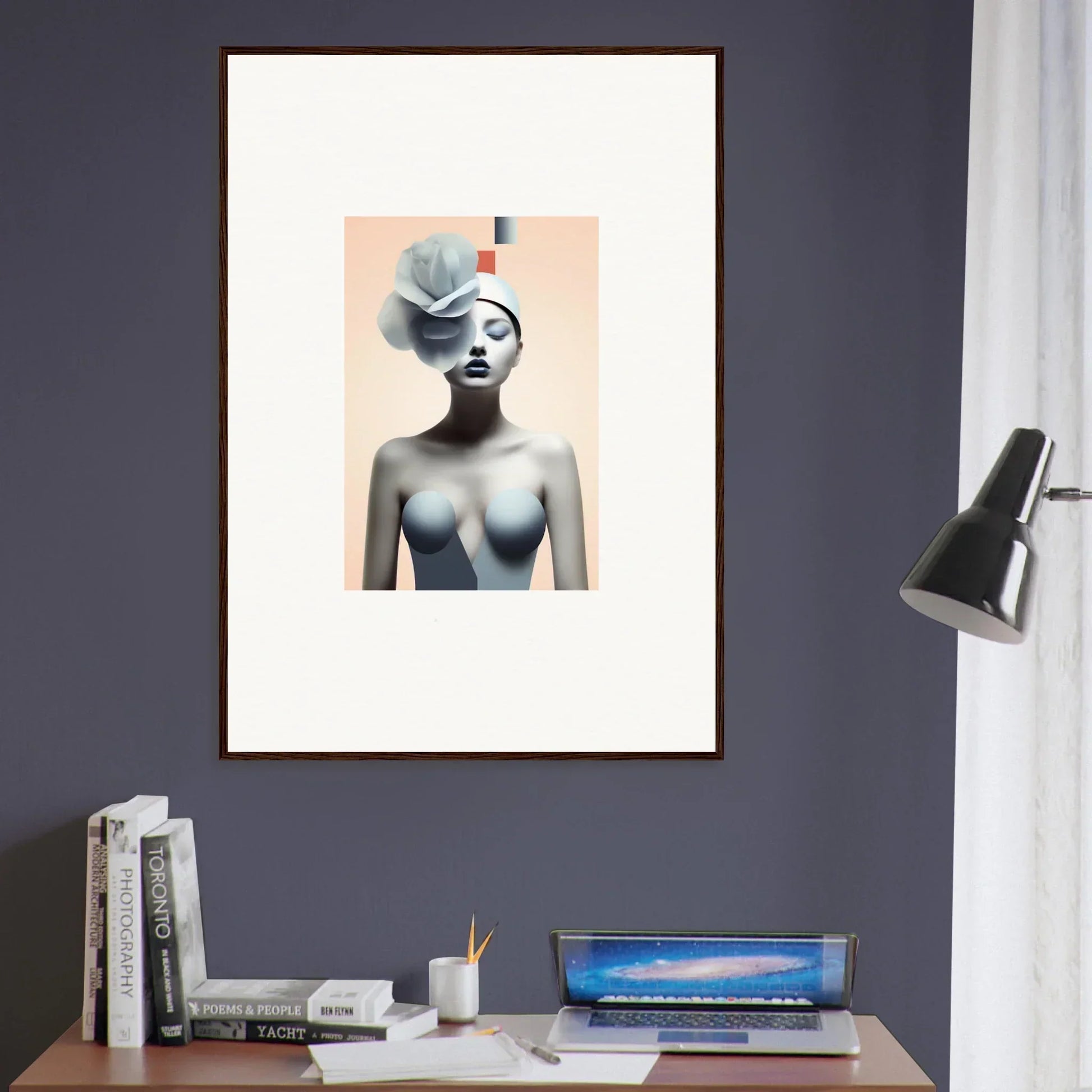 Framed canvas print of a nude female figure with a blue hat for stylish room decoration