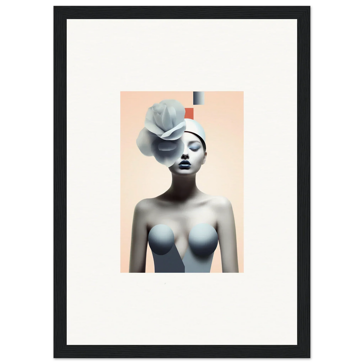 Surrealist woman portrait with flower design, perfect for quiet fragrances room decoration