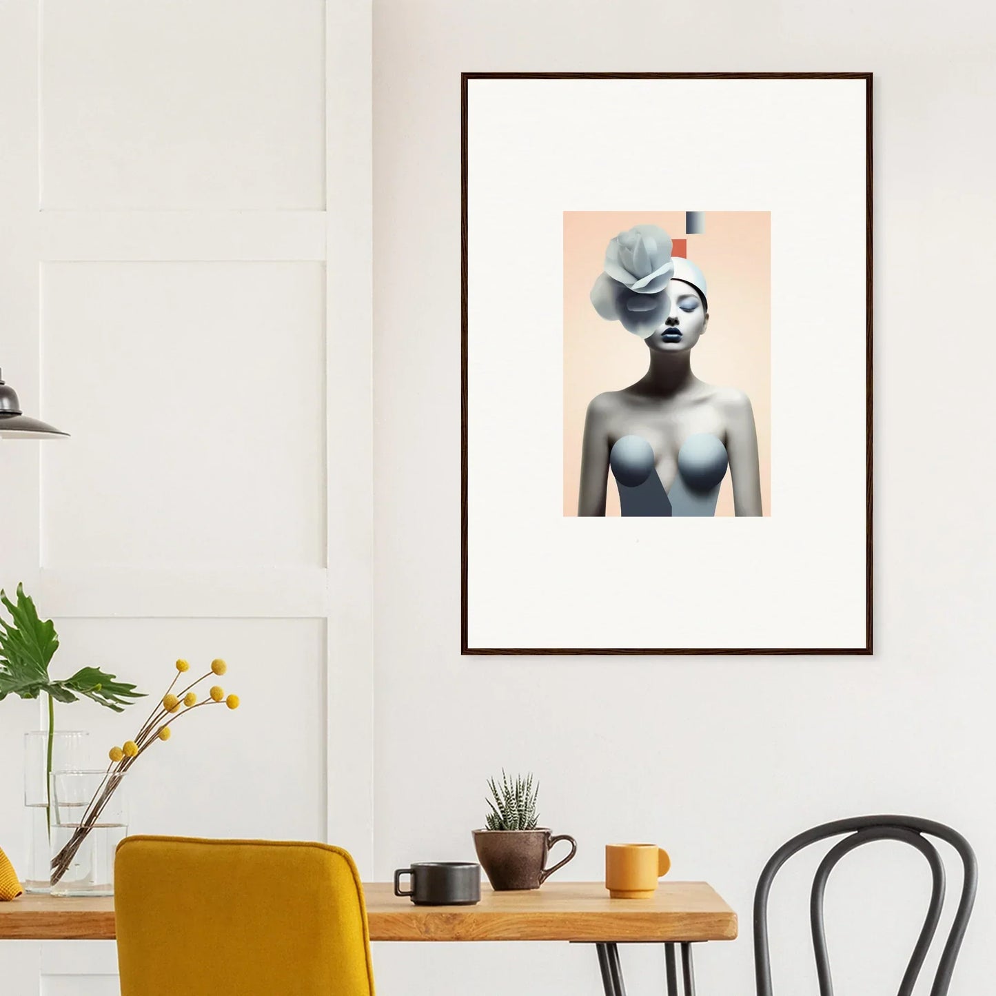 Framed surrealist canvas print of a nude figure with geometric head for room decoration