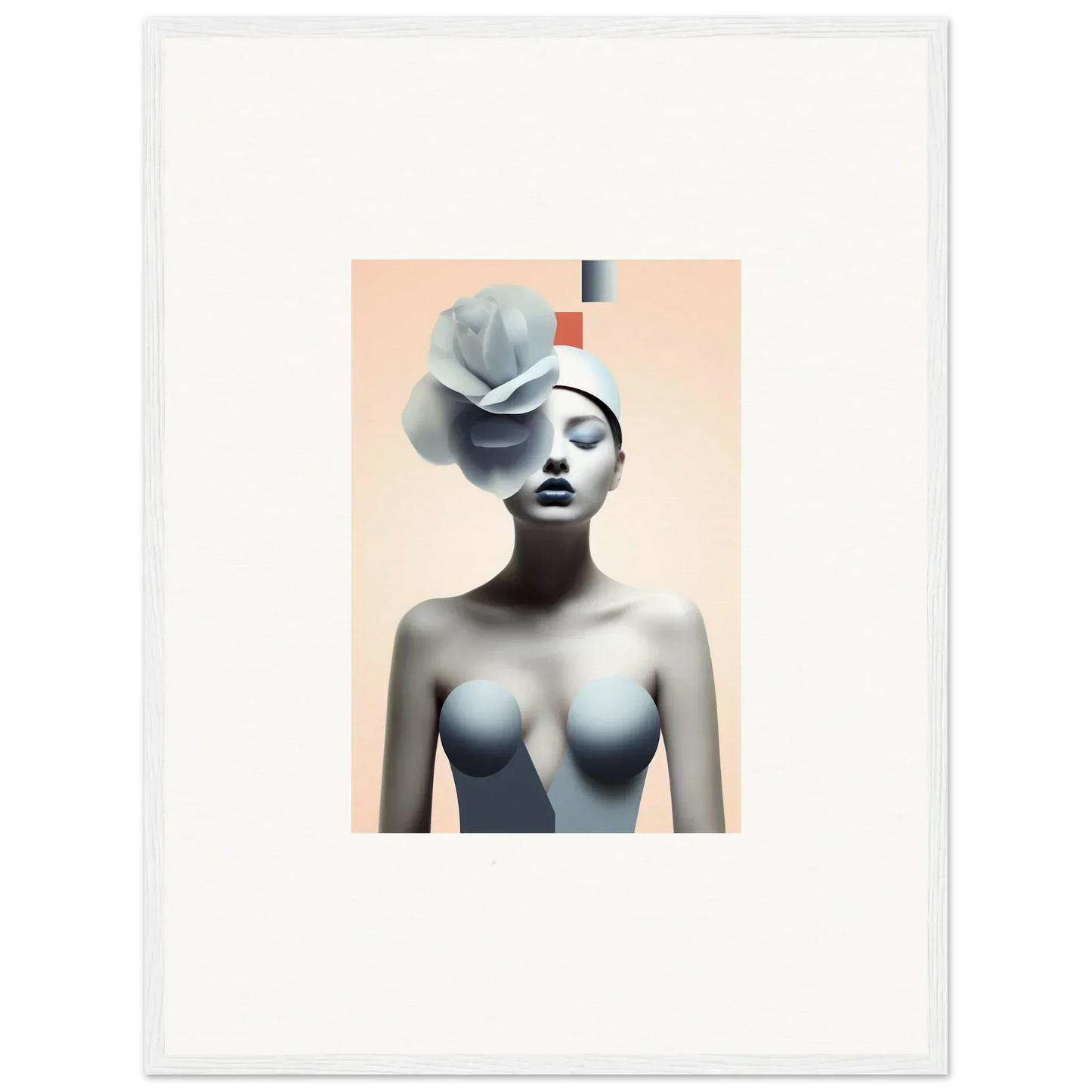 Surrealist portrait of a woman with a flower head, perfect for quiet fragrances room decoration