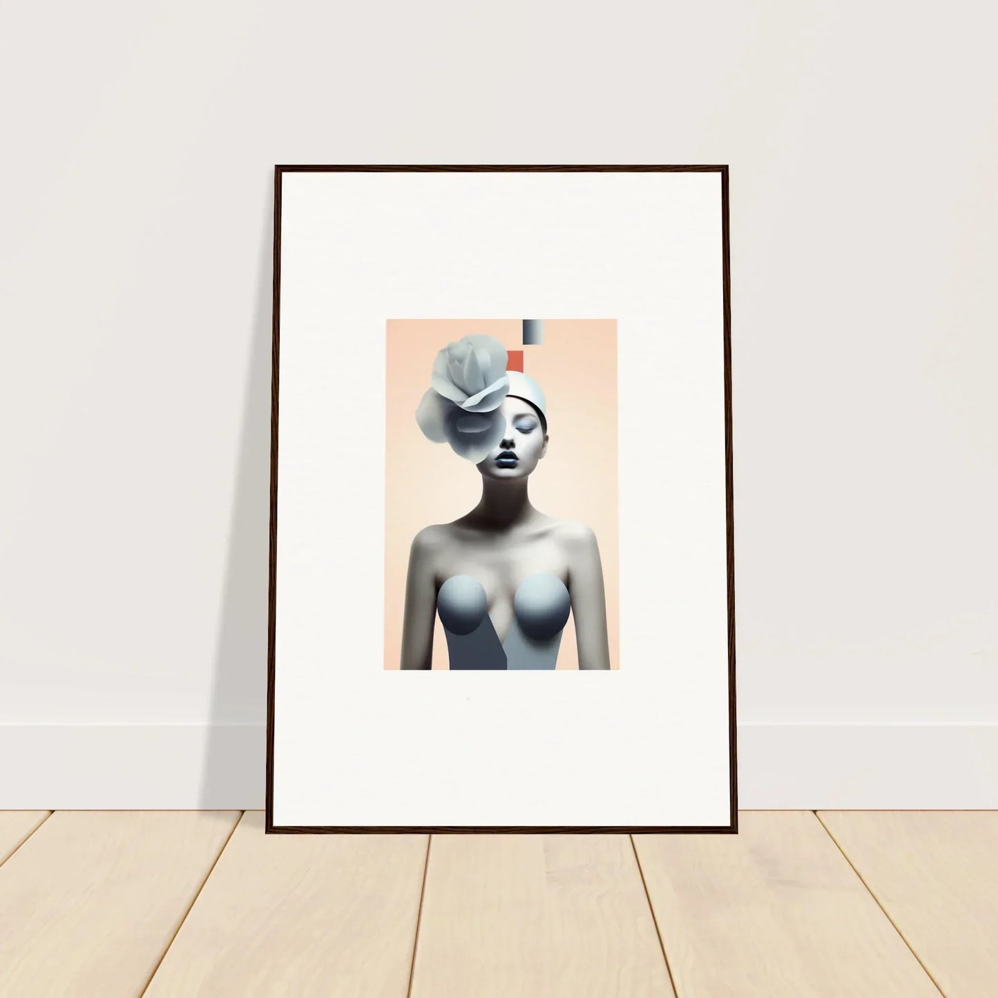Framed canvas print of nude female torso with abstract shape, perfect for quiet fragrances room decoration