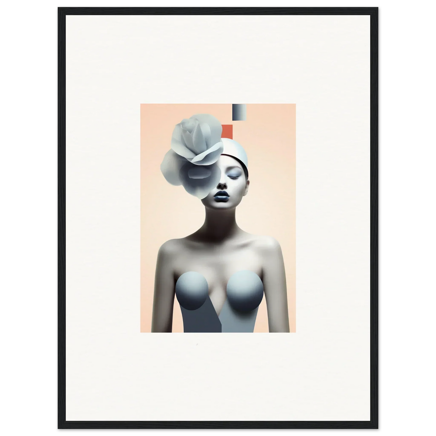 Surrealist portrait of a female with floral headpiece for room decoration and quiet fragrances
