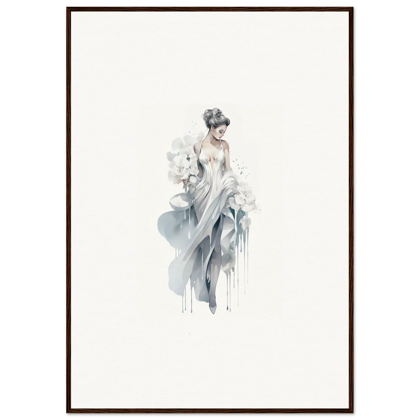 Delicate watercolor of a figure in flowing fabric for Veiled Melancholia Blossoms