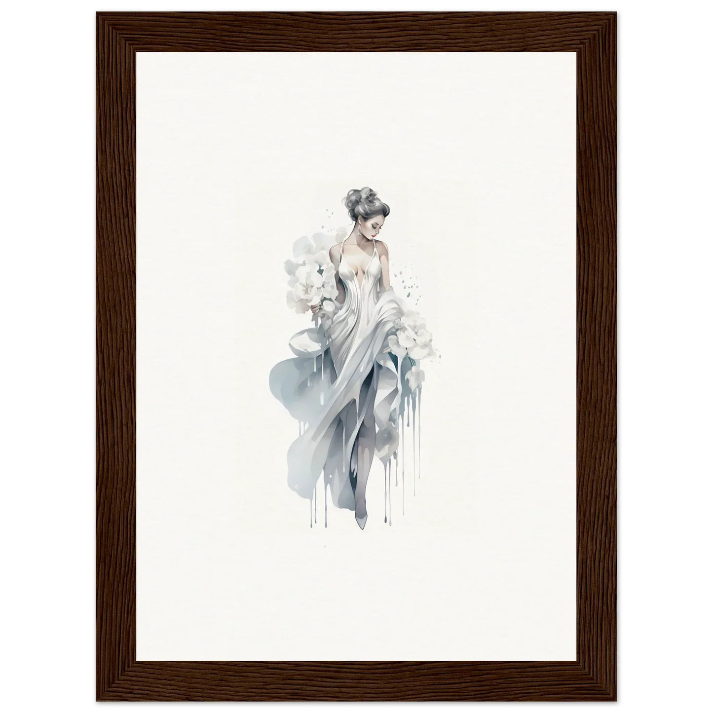 Delicate watercolor of a figure in flowing attire for Veiled Melancholia Blossoms