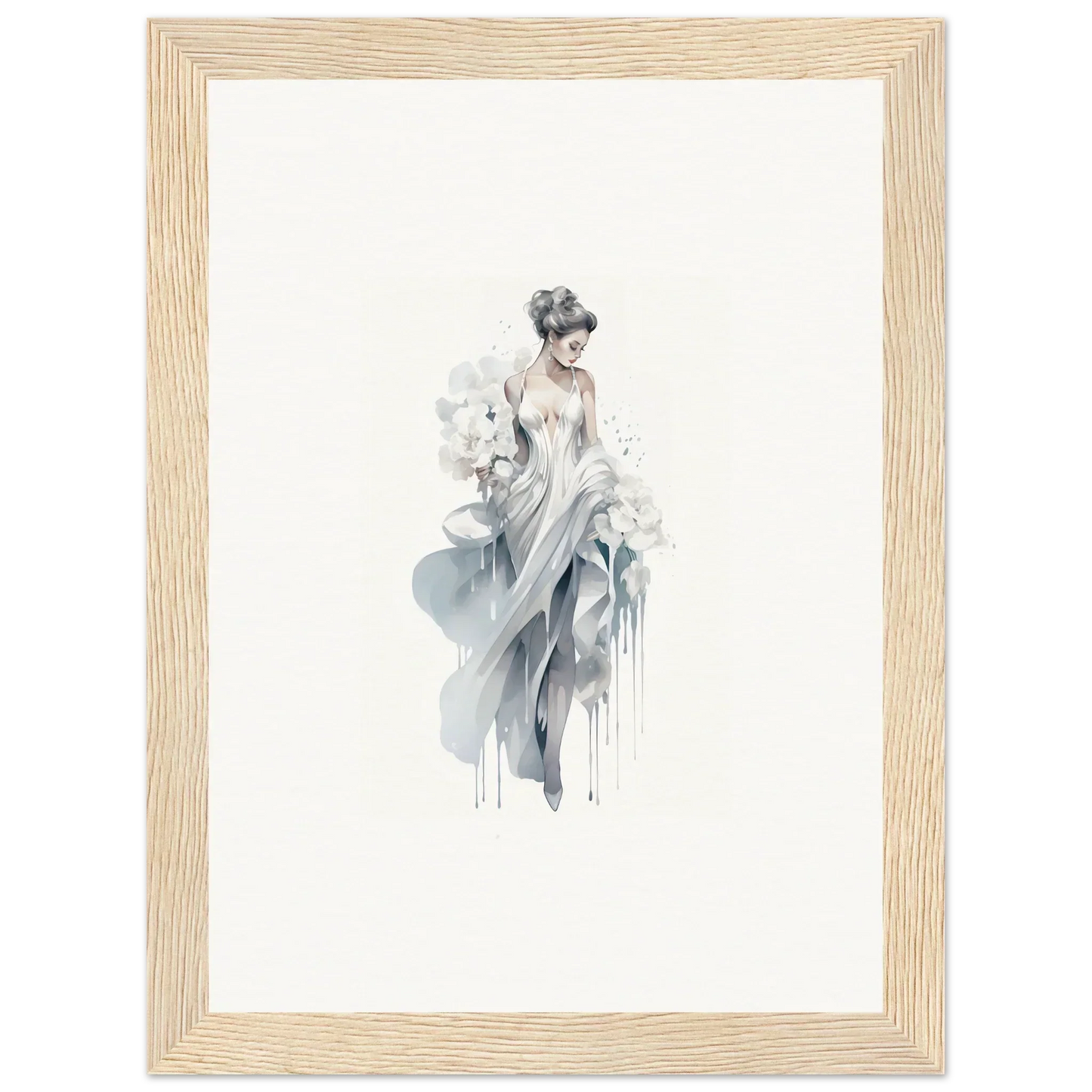 Delicate watercolor illustration of a graceful figure for Veiled Melancholia Blossoms