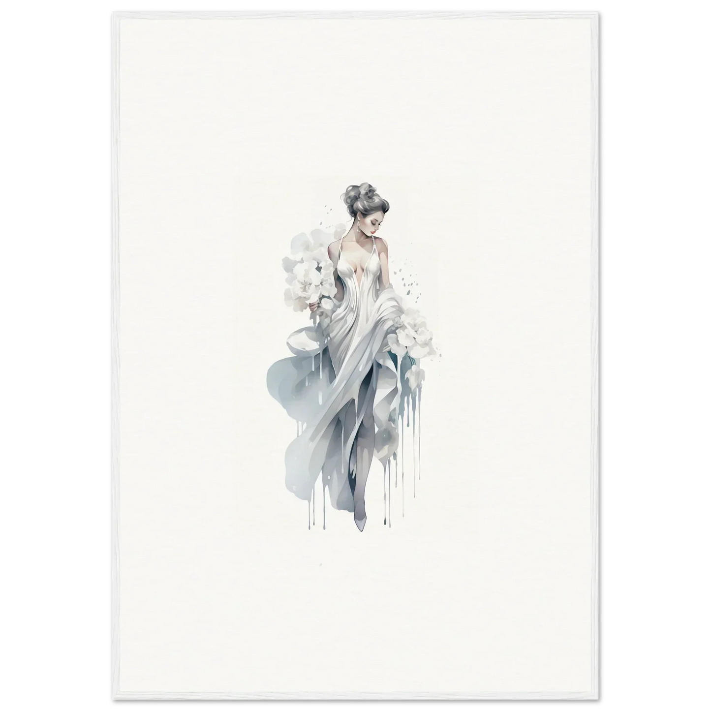 Delicate watercolor figure in flowing dress highlighting Veiled Melancholia Blossoms