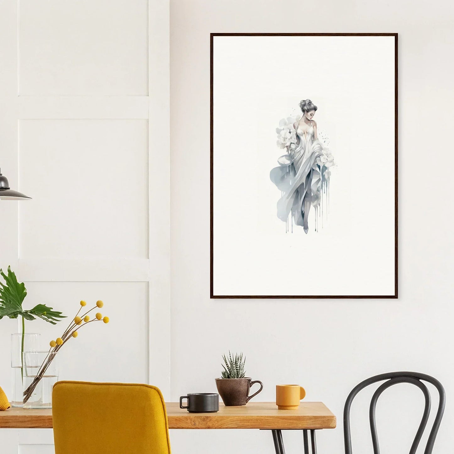 Framed minimalist watercolor sketch showcasing Veiled Melancholia Blossoms art