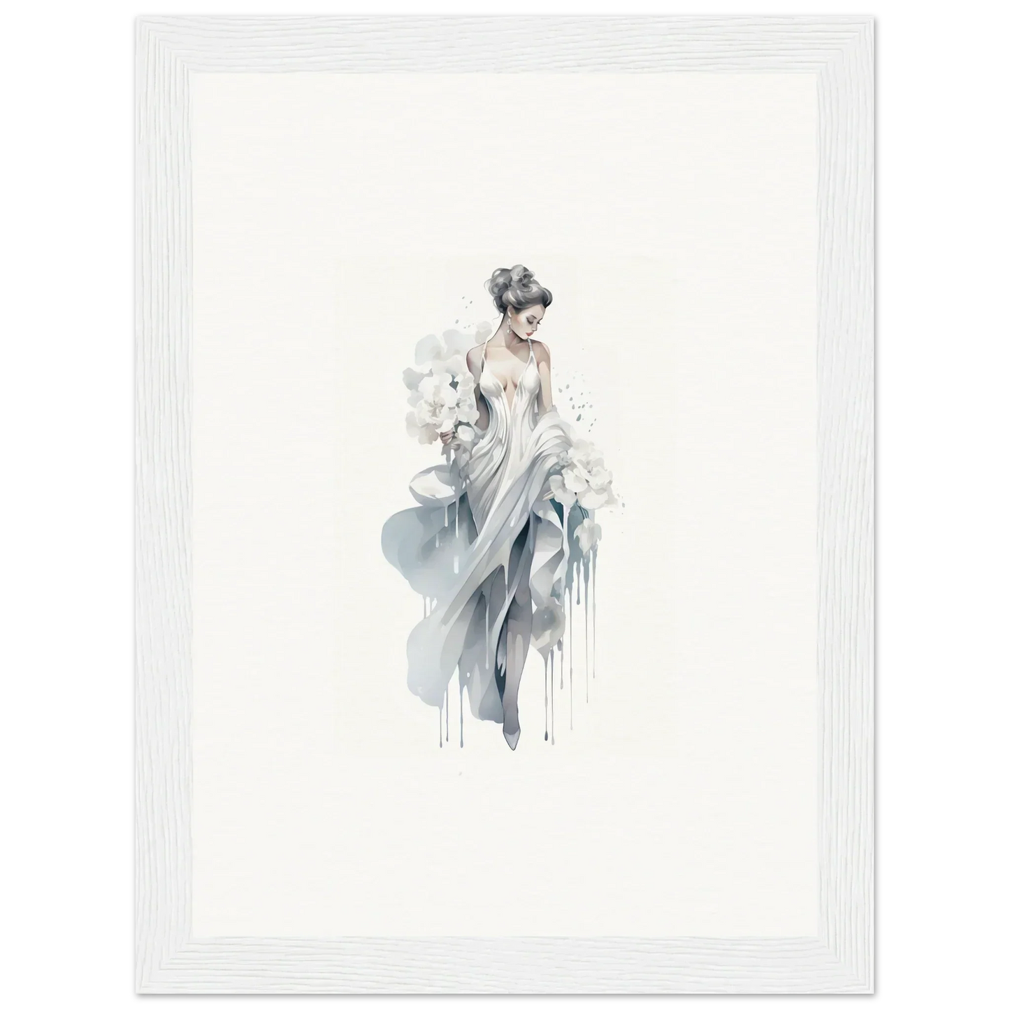 Delicate watercolor figure in flowing dress, part of Veiled Melancholia Blossoms art