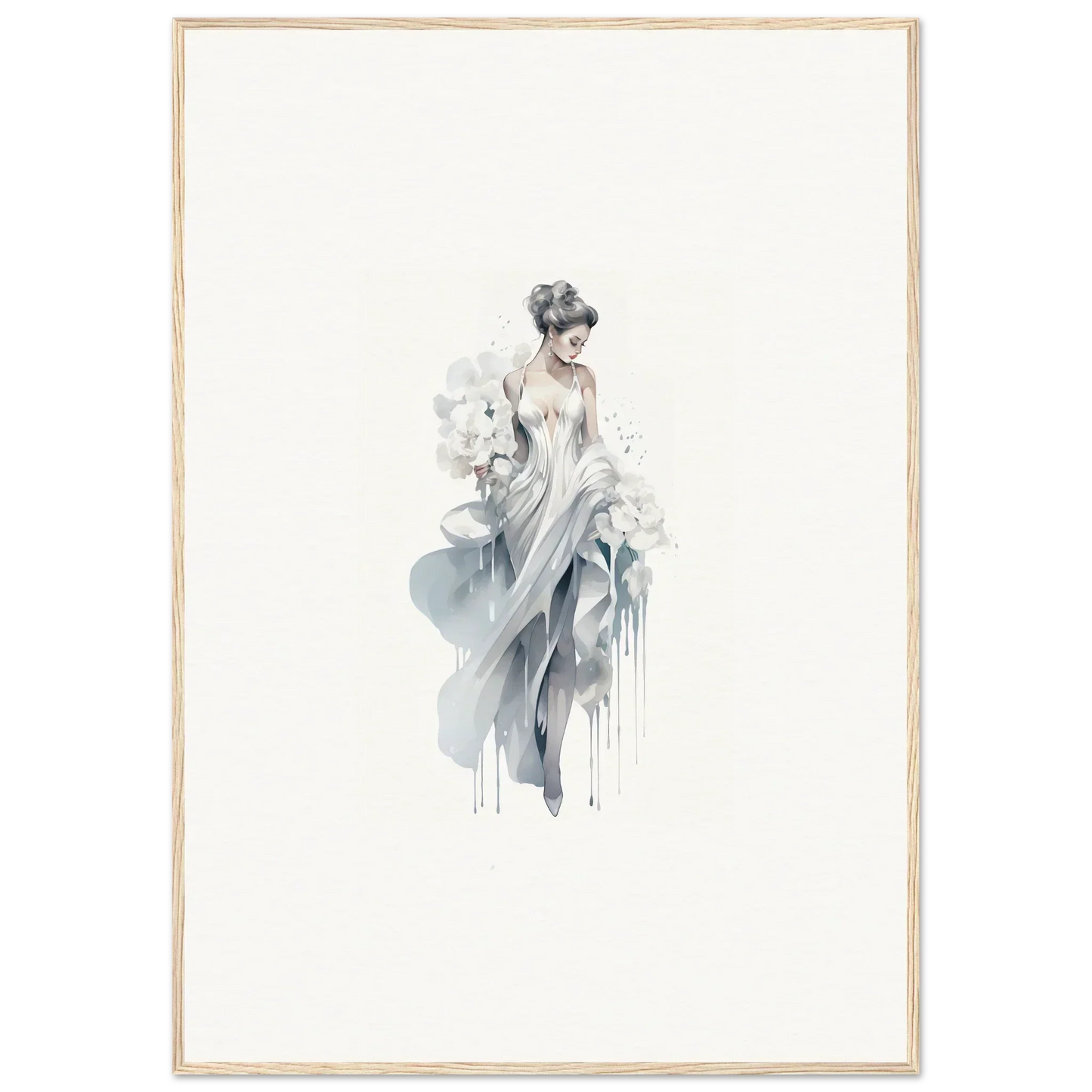 Delicate watercolor figure in flowing dress from Veiled Melancholia Blossoms special edition art™