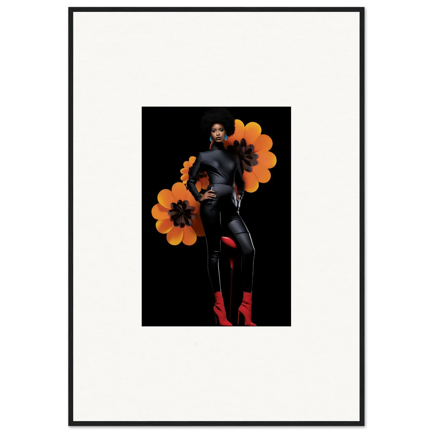Framed canvas print of a person with blossom elegy flowers for stylish room decoration
