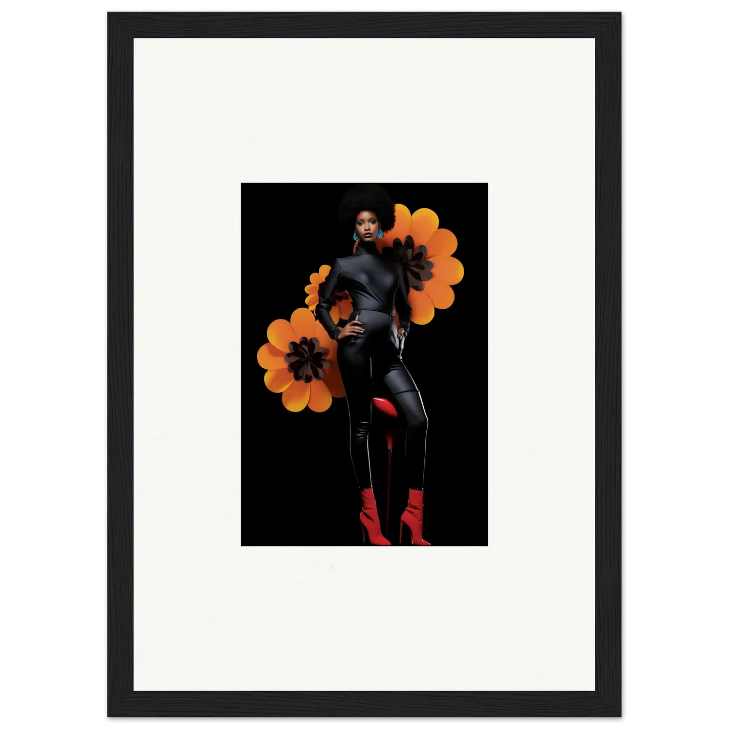 Framed canvas print of a person with orange blossoms, perfect for room decoration