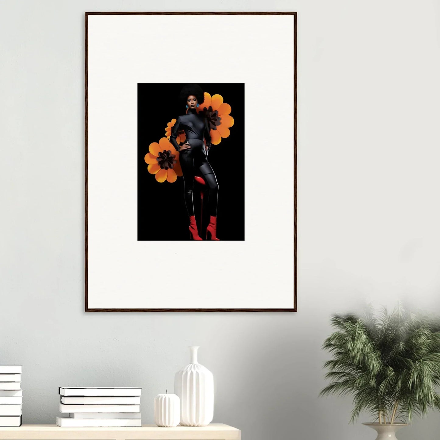 Framed canvas print of Velvet Blossom Elegy with vibrant floral shapes for room decoration