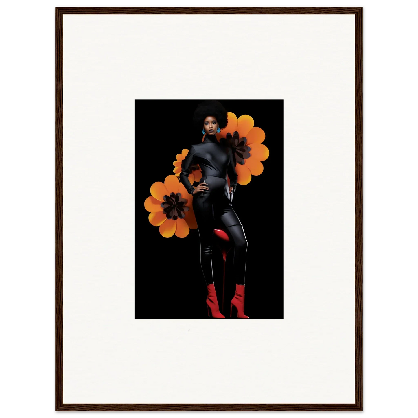 Framed canvas print of a person with orange blossoms for chic room decoration