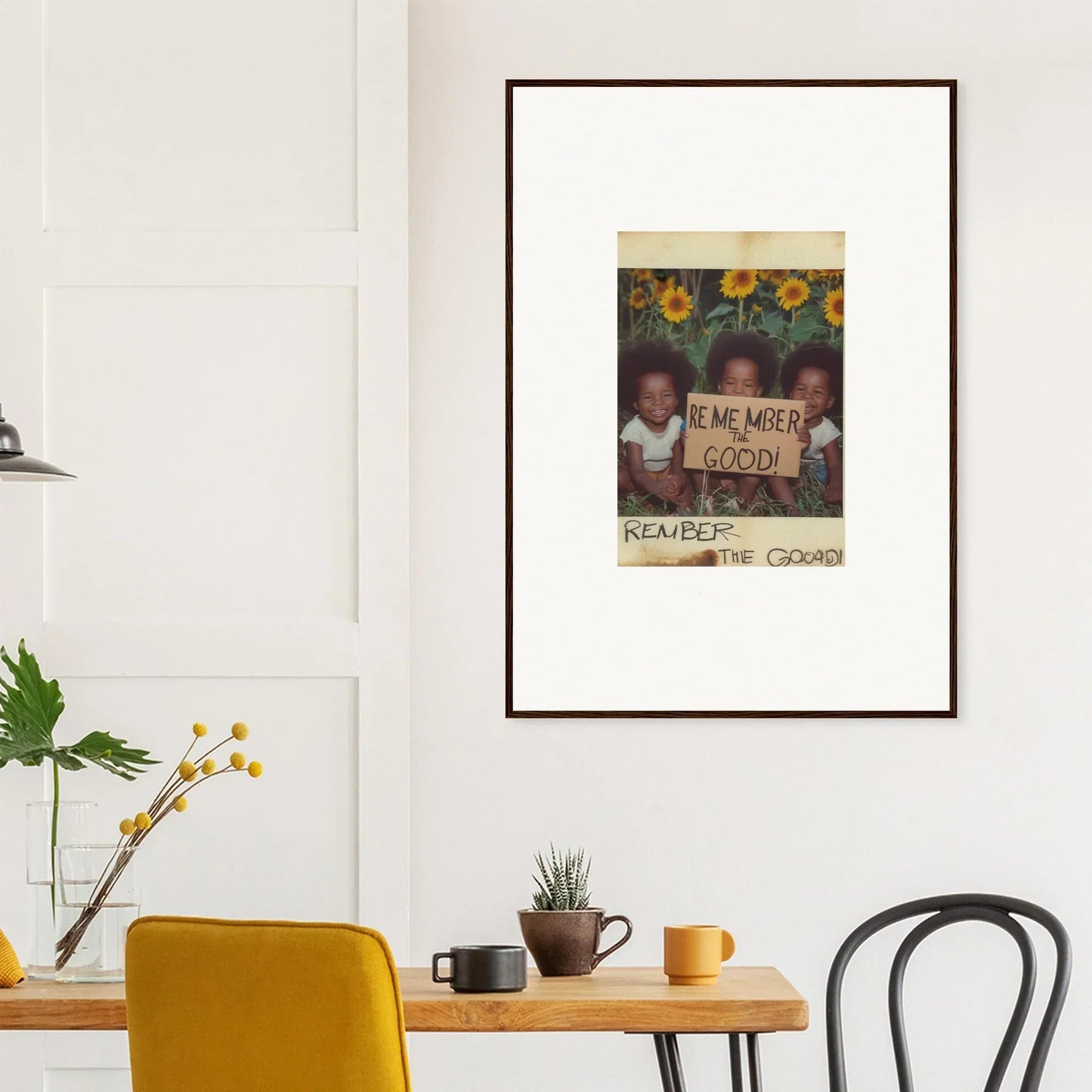 Framed canvas print of sunflowers and kindness sign for a cozy room decoration