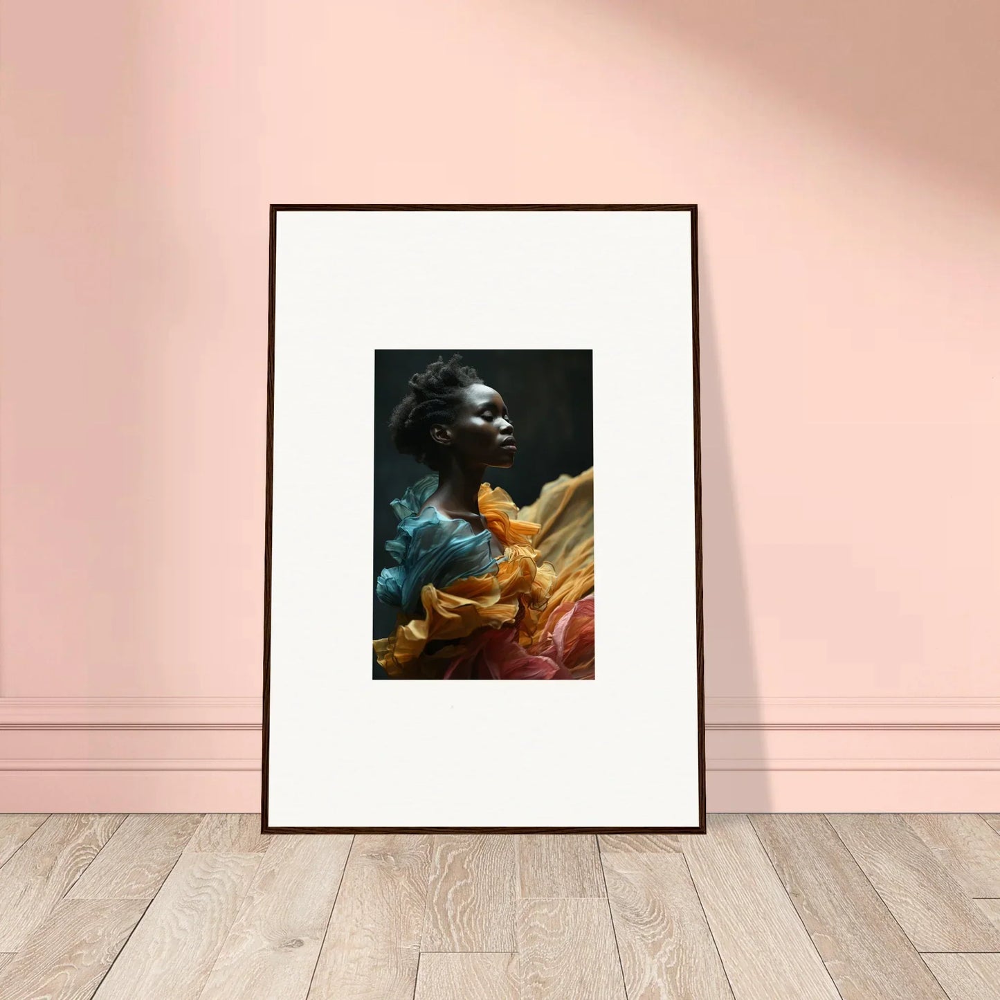 Framed portrait of a person with vibrant colors and dramatic lighting.