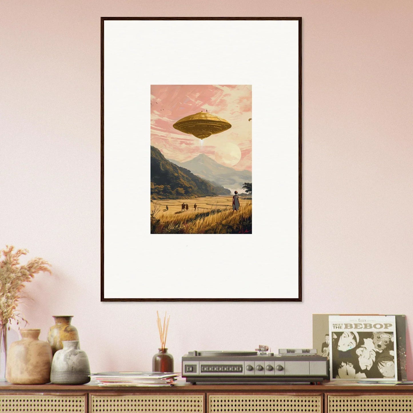 Framed canvas print of a UFO over a Wheat Field Rapture for cool room decoration