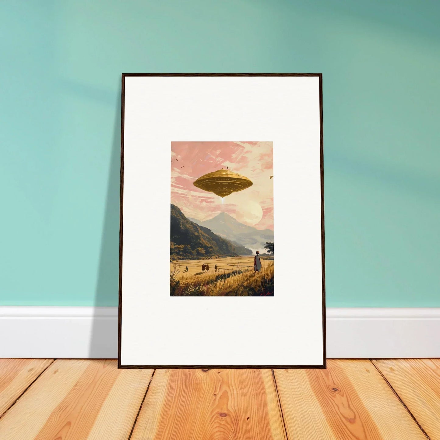 Framed canvas print of a UFO above a Wheat Field Rapture for unique room decoration