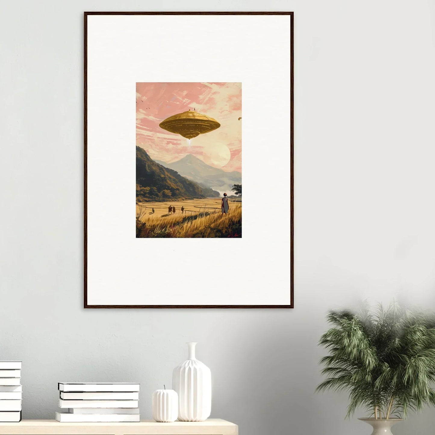 Framed canvas print of UFO over a Wheat Field Rapture for unique room decoration