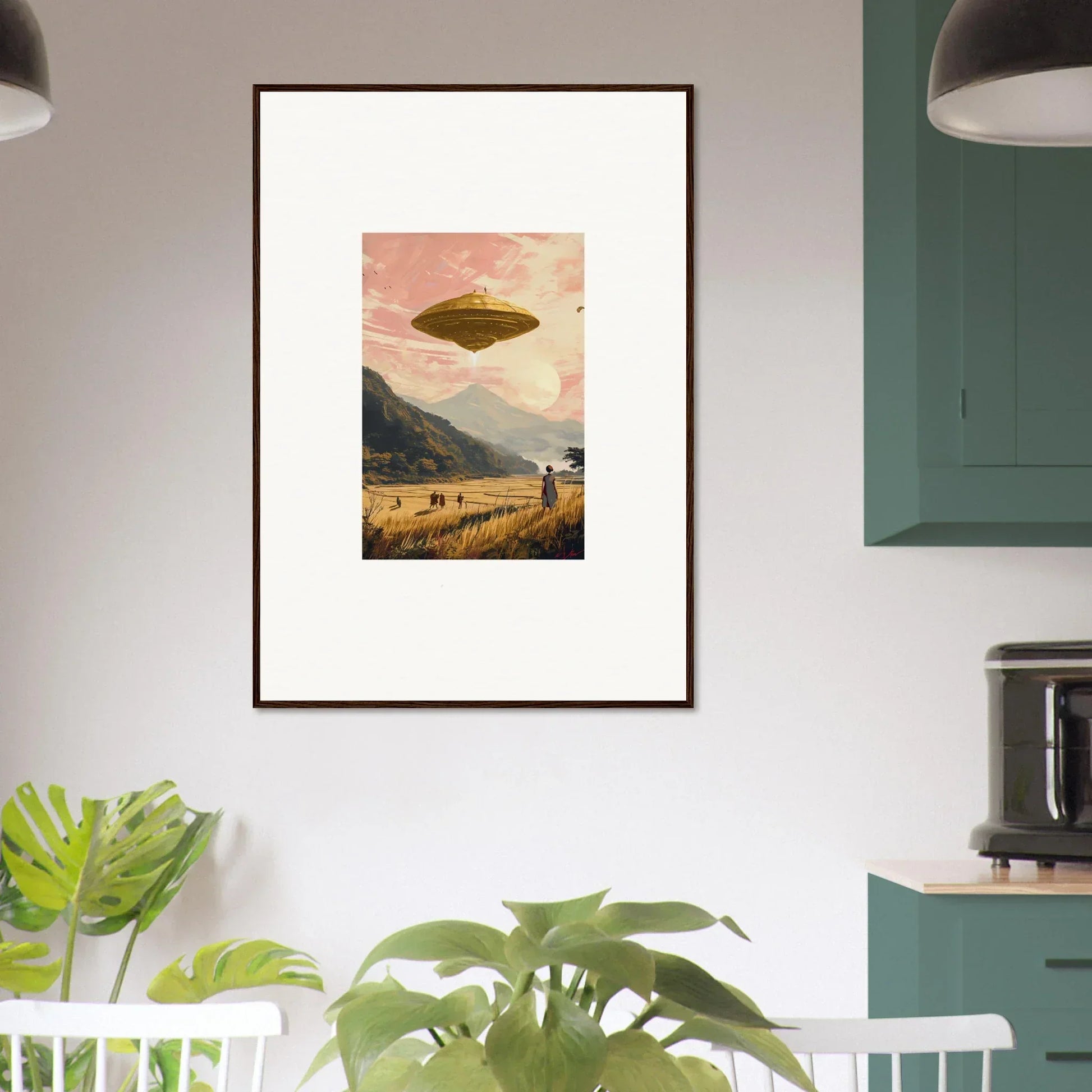 Framed canvas print of a UFO over a Wheat Field Rapture for unique room decoration