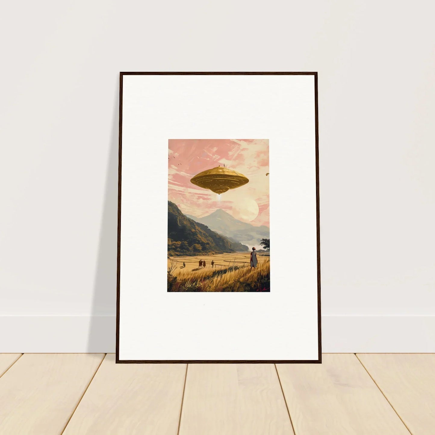 Framed canvas print of a UFO over a wheat field rapture for unique room decoration