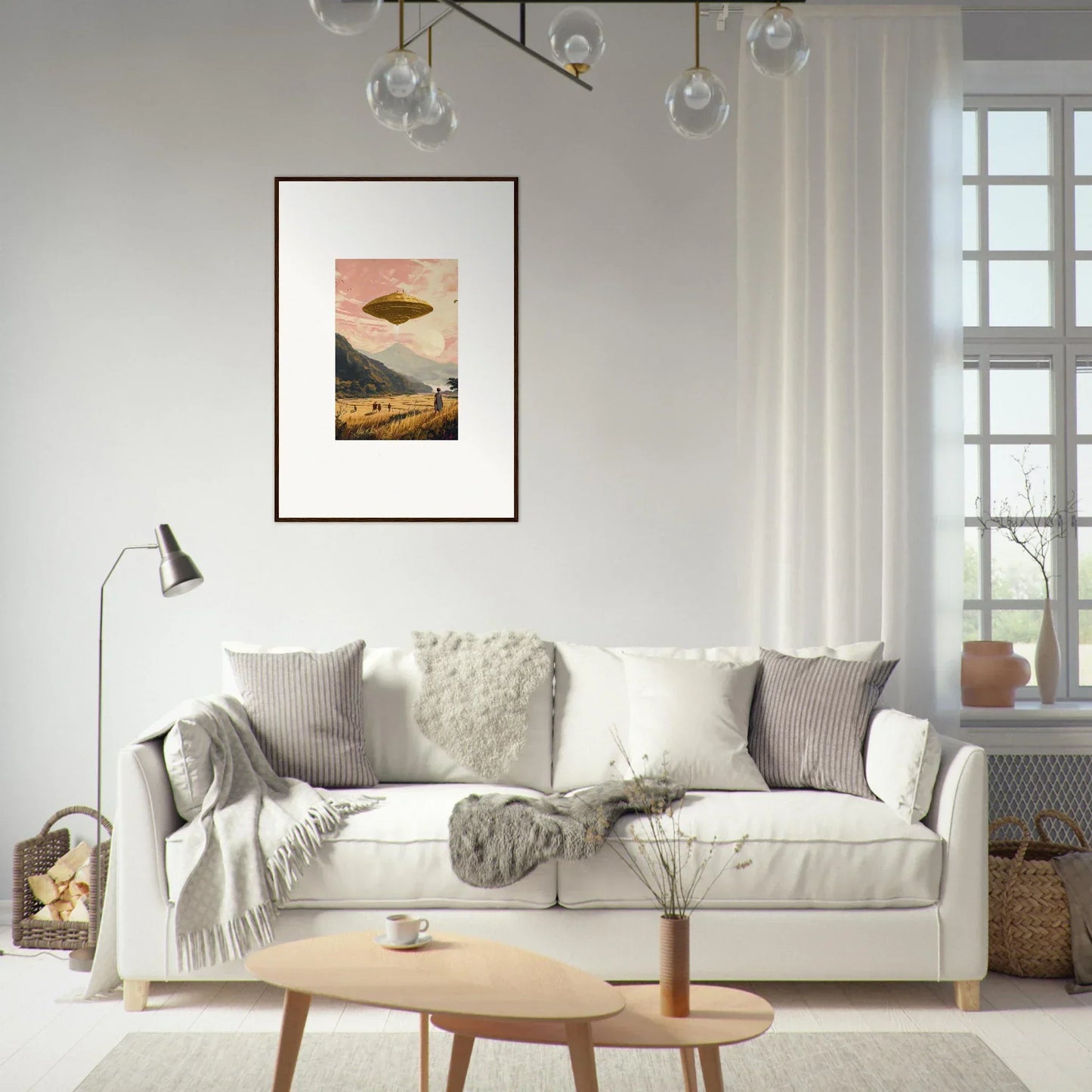 Cozy White Sofa with Pillows and Blankets for a Room Decoration inspired by Field Rapture