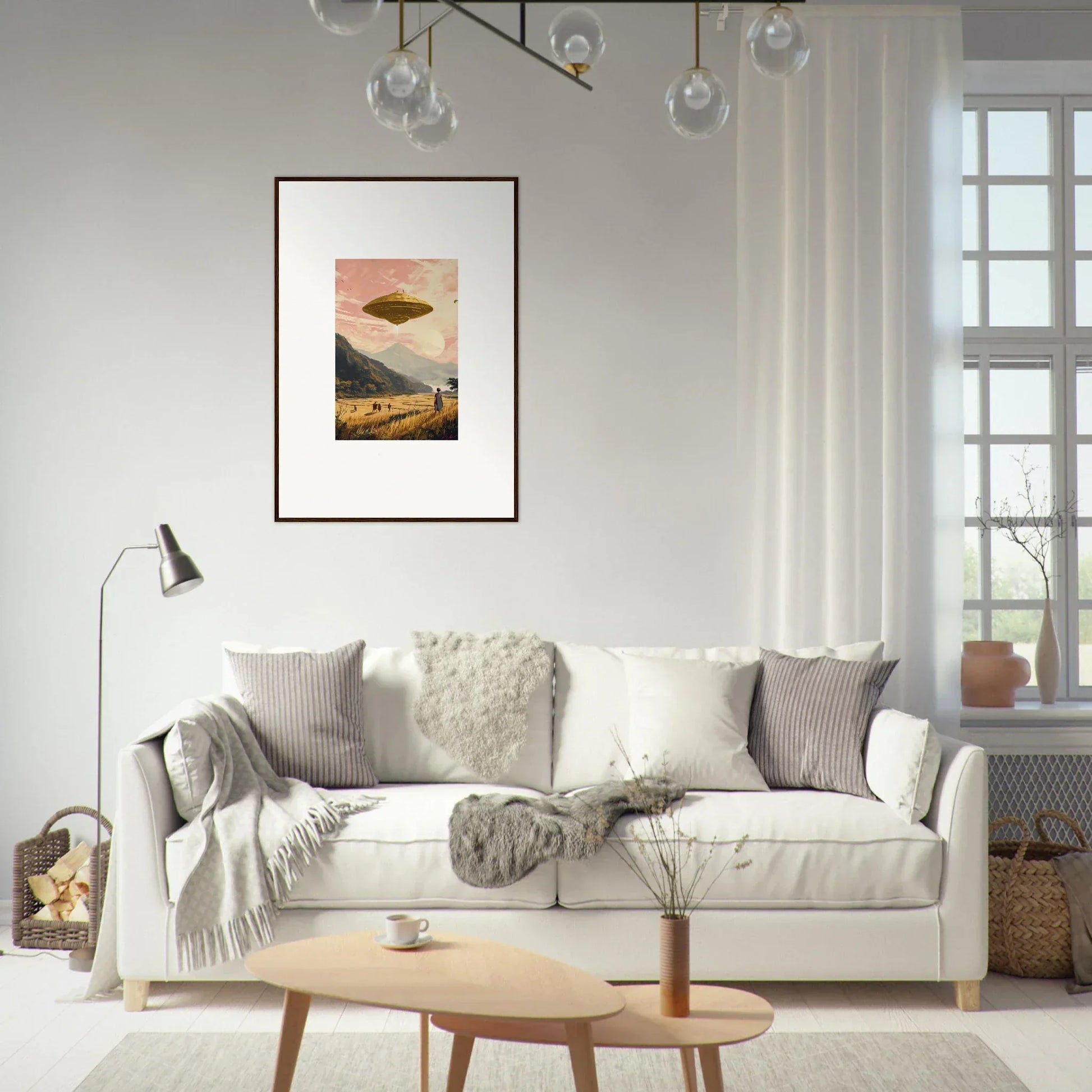 Cozy White Sofa with Pillows and Blankets for a Room Decoration inspired by Field Rapture