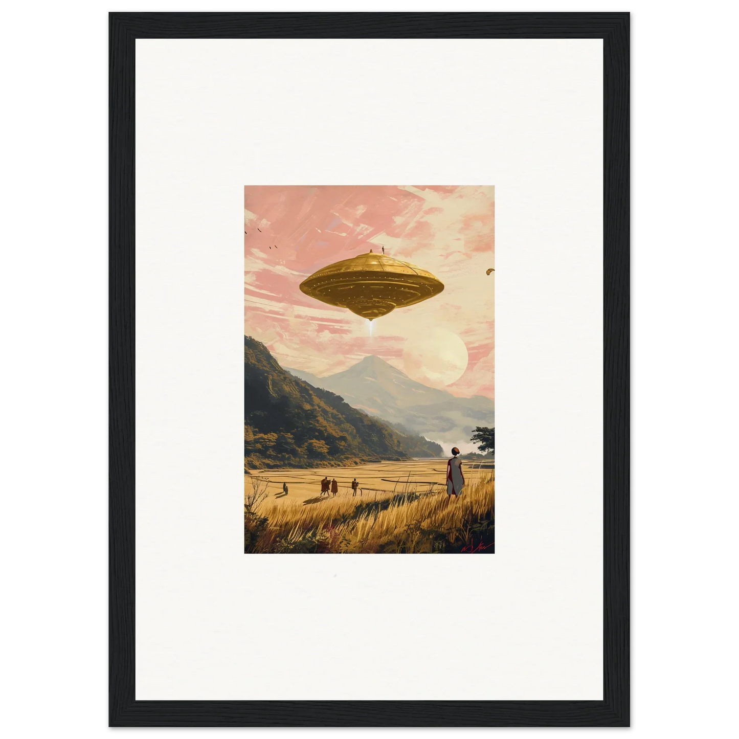 Flying saucer in a golden sky, perfect for Wheat Field Rapture canvas print room decoration