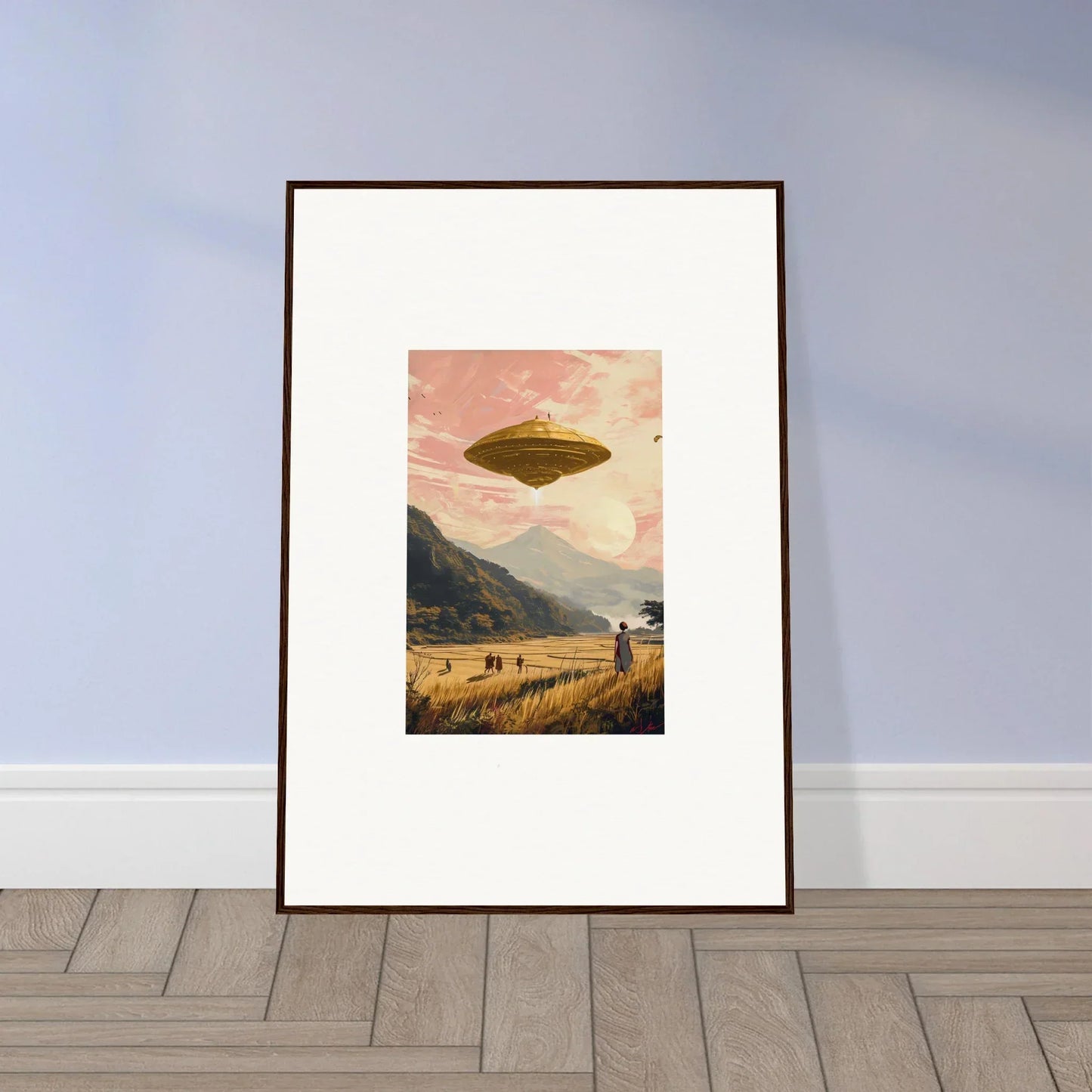 Framed canvas print of a UFO over a Wheat Field Rapture, perfect for room decoration