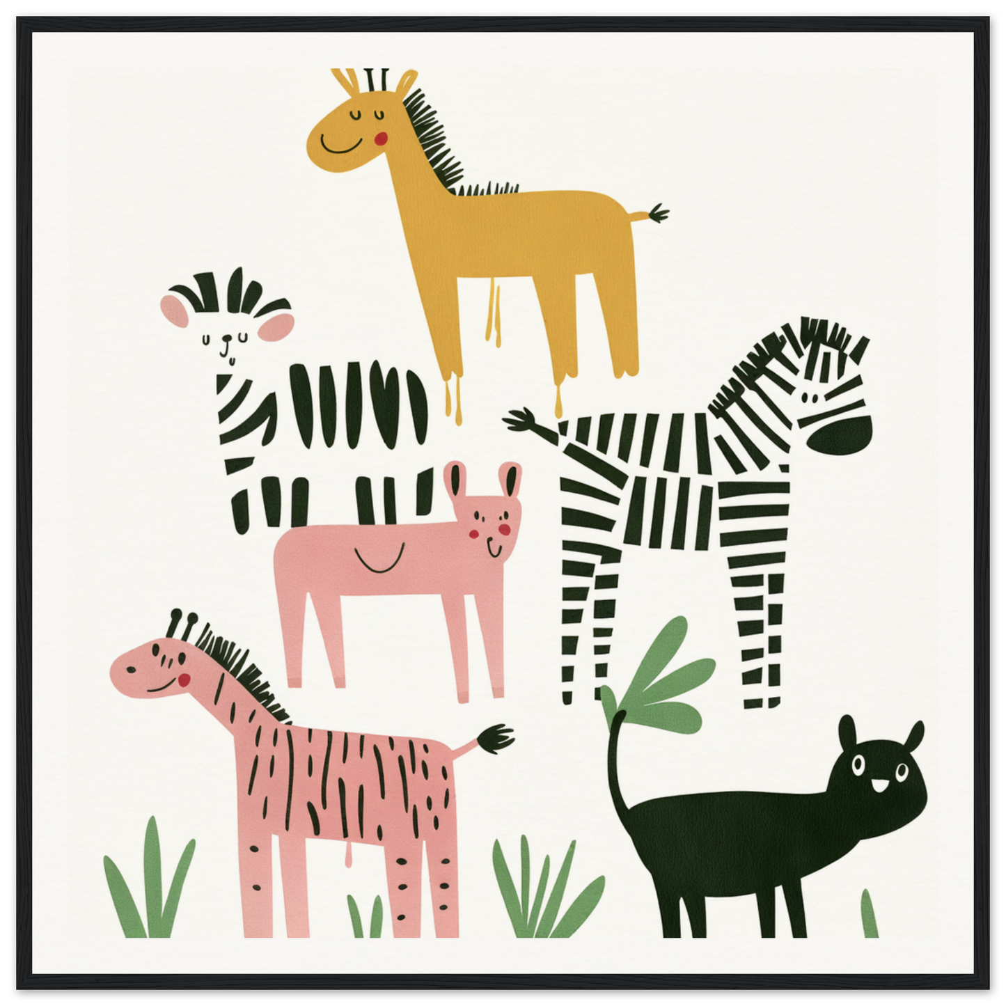 Whimsical Beast Ballet features a collection of playful cartoon animals in a colorful scene