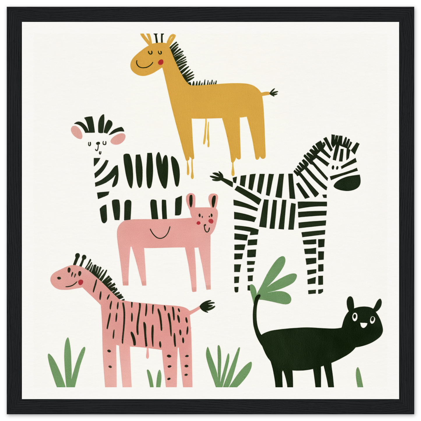 A whimsical beast ballet featuring cartoon animals like zebras, horses, and a cat